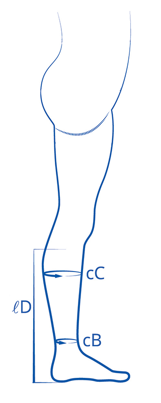 Diagrams showing where to measure socks to determine size.